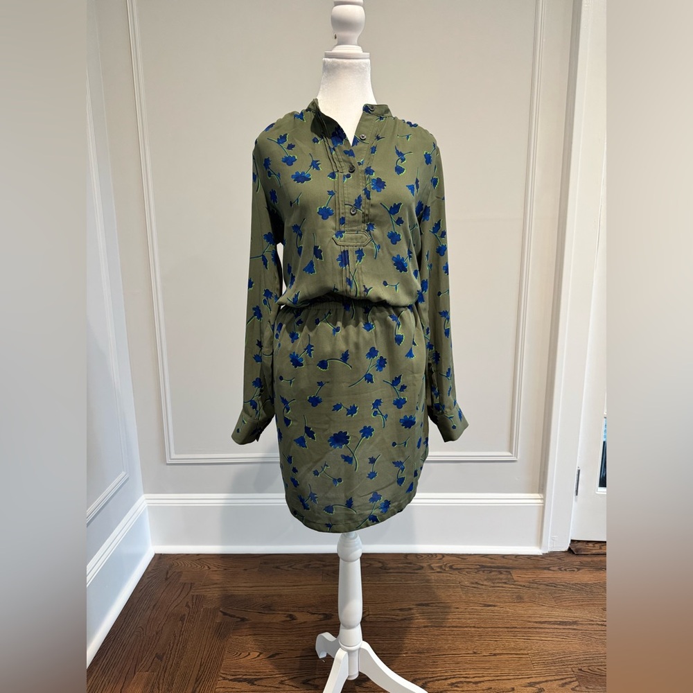 Banana Republic Olive Dress with Blue Floral Accents